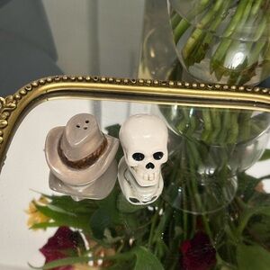 Porcelain Skull and Cowboy Hat Salt and Pepper Shakers